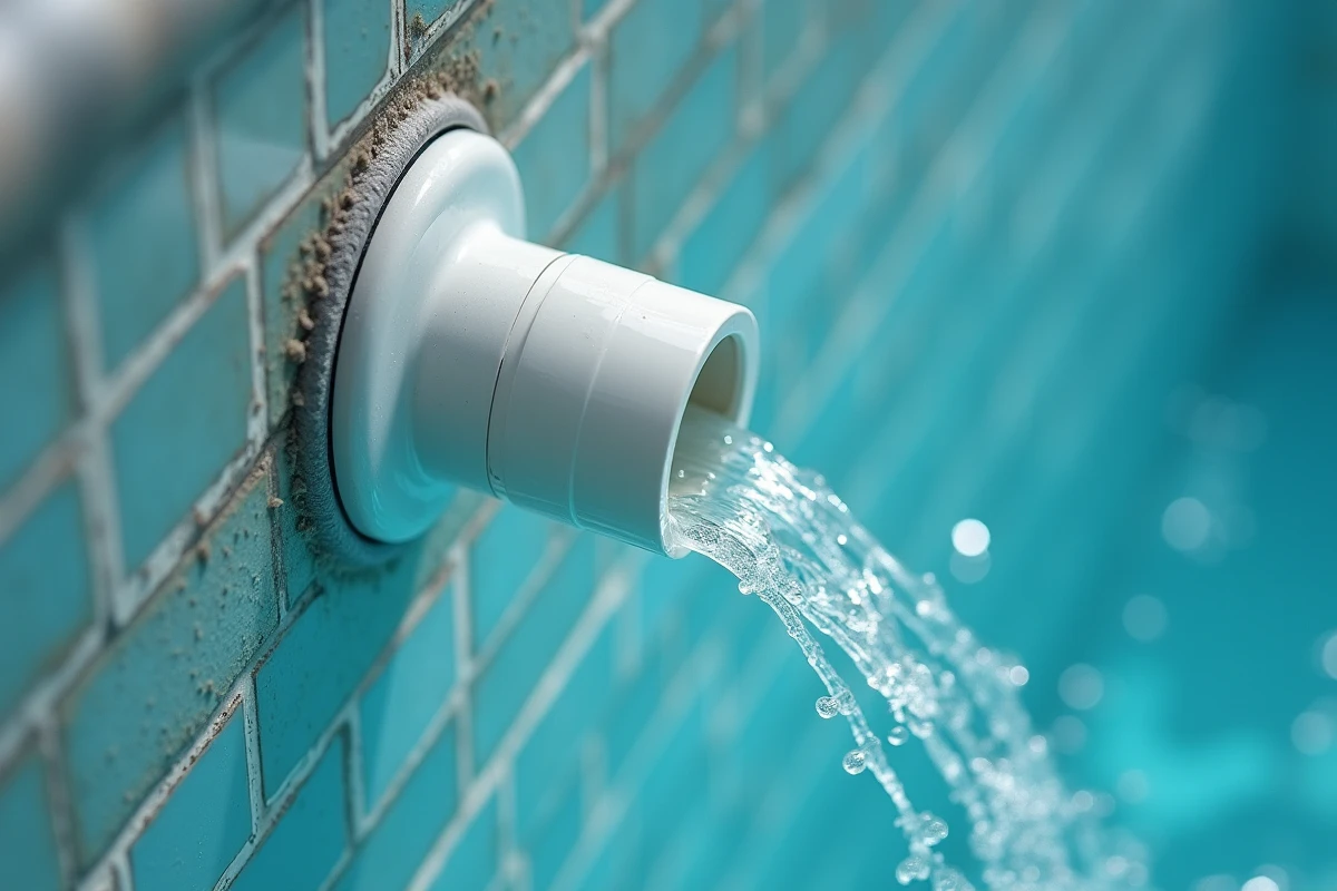 Buse de refoulement d'une piscine projetant de l'eau pour assurer la circulation et le brassage