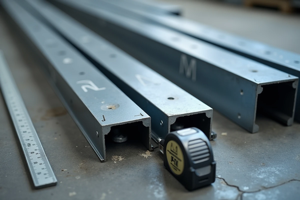 Détail de coupes et perçages sur des IPN métalliques sur mesure dans un atelier de fabrication acier
